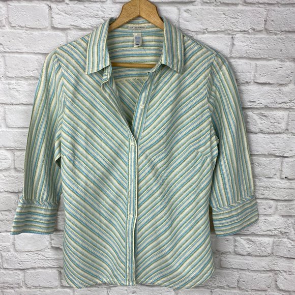 Old Navy Blue/Green Striped Blouse - Picture 1 of 4
